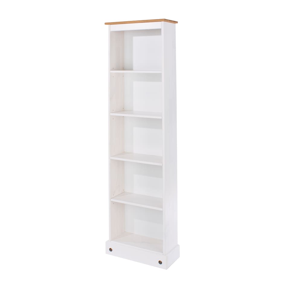 image 1 of Corona 5-Shelf Tall Narrow Bookcase - Premium Wax Top with Solid Pine Construction and Practical Shelving | White | White Wax | One Size | 1