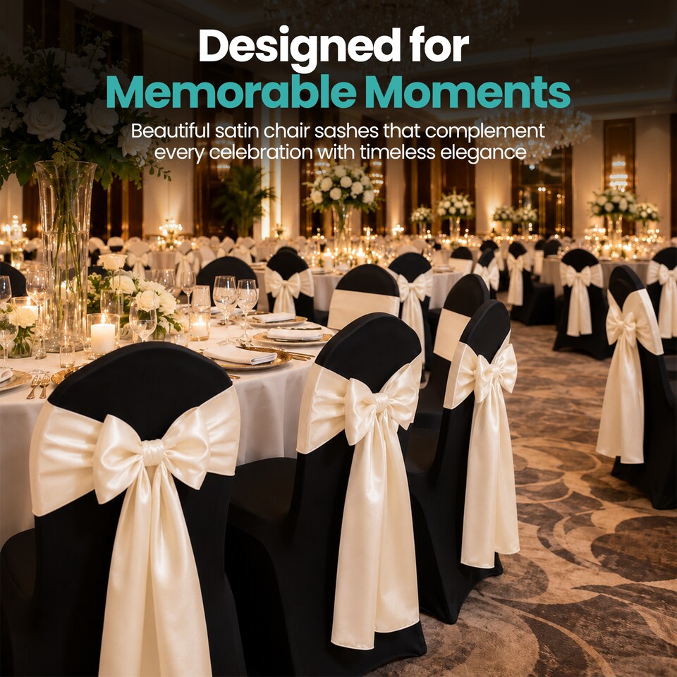 image 1 of 7"x108" Satin Chair Sash, Chair Sashes Hammed Edges Bow Tie - 1pc