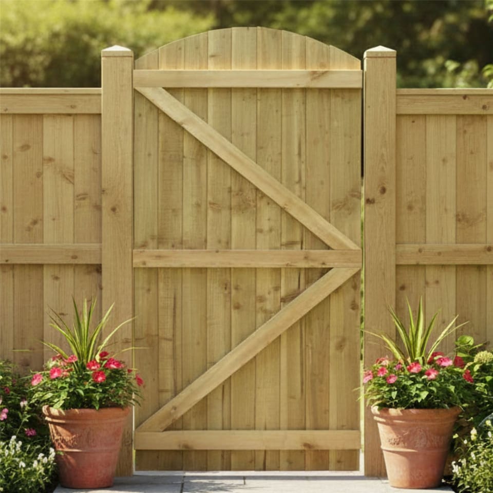 image 1 of Arch Top Wooden Garden Gate 6ft x 3ft Feather Edge Semi-Braced Treated Door