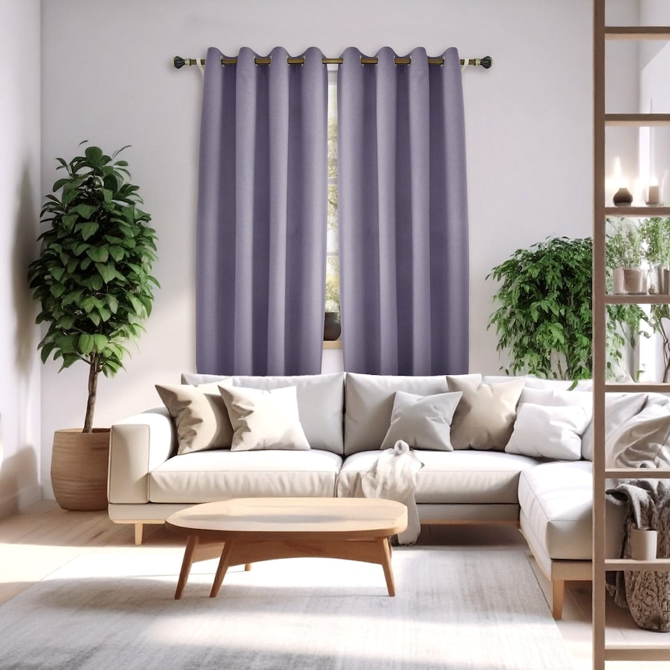 image 1 of Purple Mauve Linen Blackout Curtains - 46 x 63 Inch Drop - 2 Panel | Purple | One Size