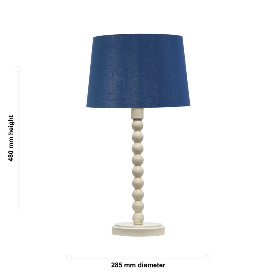 image 1 of Set of 2 Bobbin - Ivory Lamps with Navy & Silver Shades