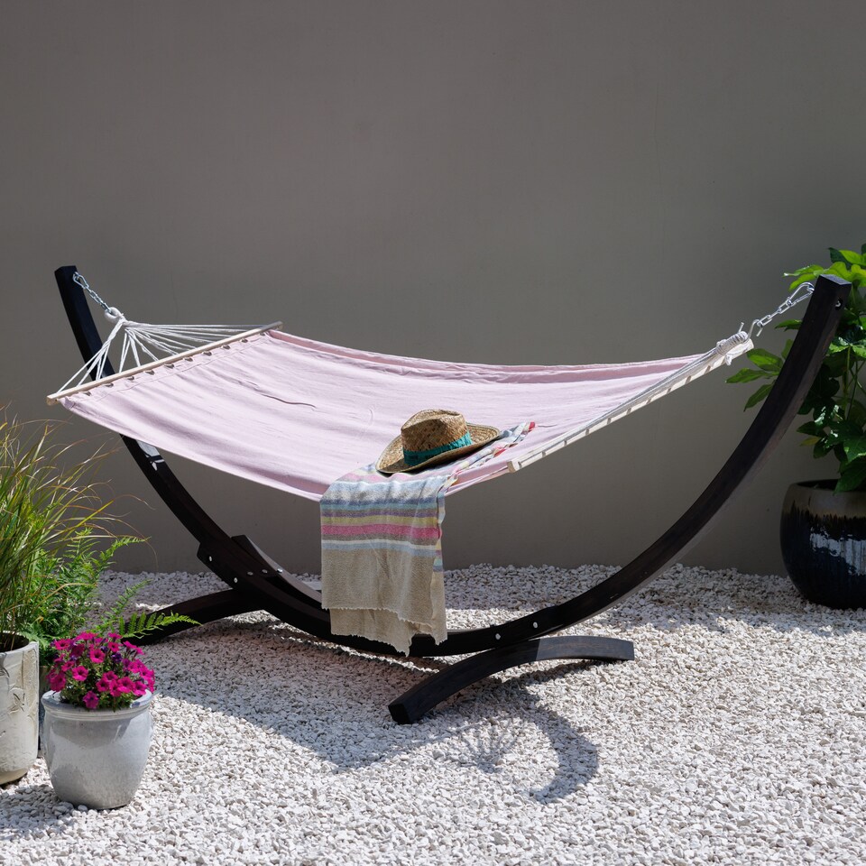 image 1 of Blush Hammock with Charcoal Wooden Stand