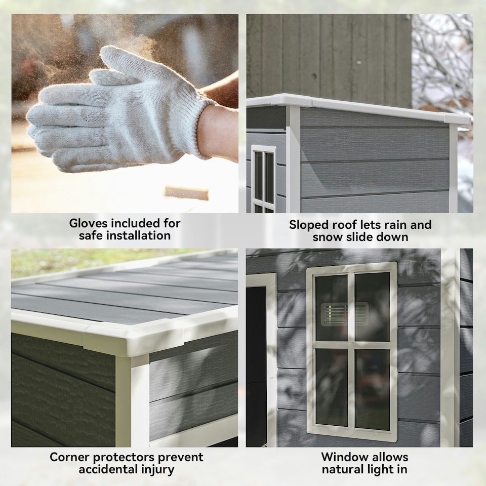 image 1 of Outsunny 5' x 3' Garden Shed w/ Floor, Lockable Door, Window and Vent, Grey