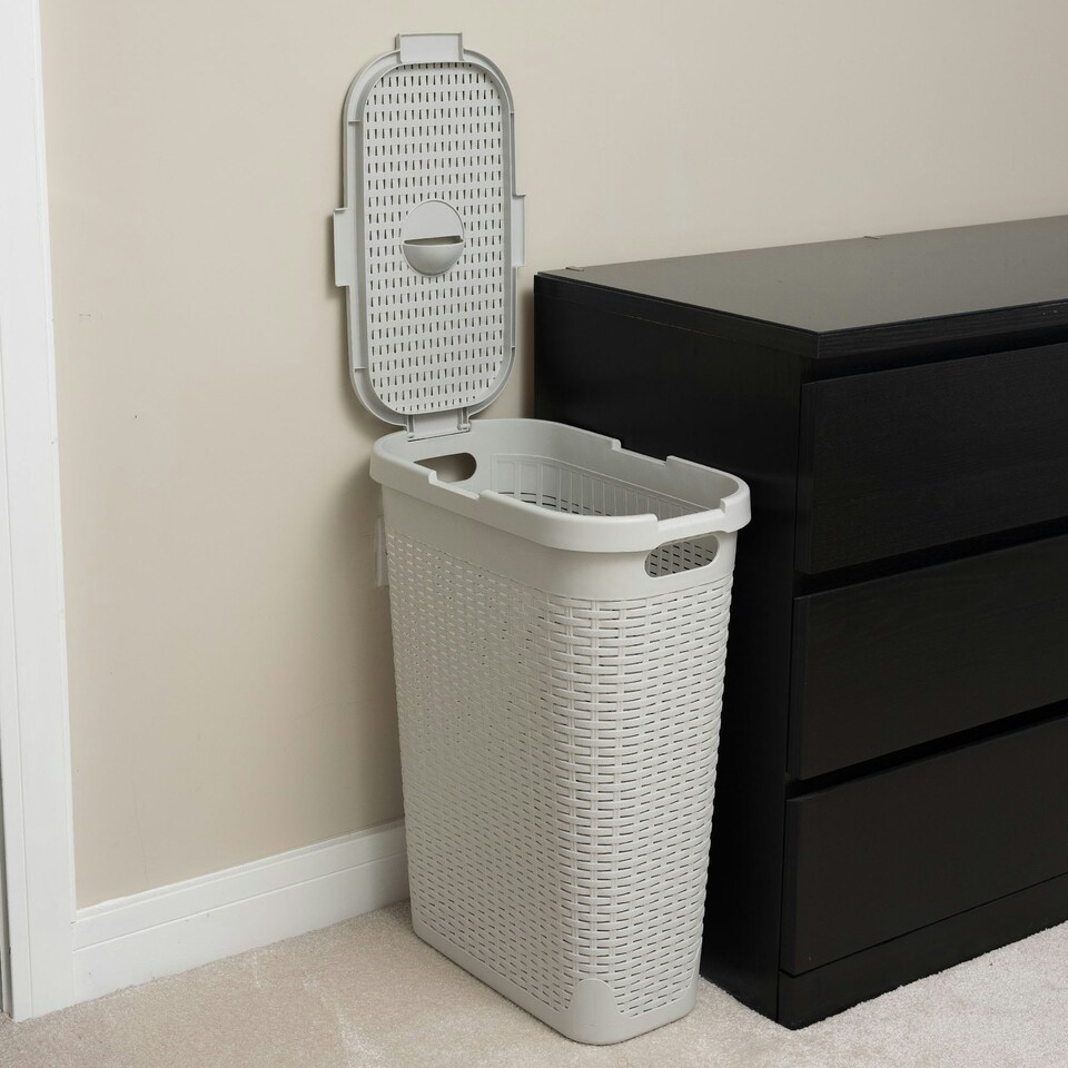 image 1 of Addis Rattan Effect Slim 40L Laundry Hamper - Light Grey