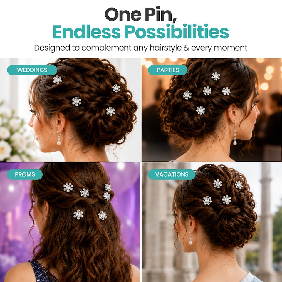 image 1 of Crystal Rose Flower Hair Pins, Clips with Rhinestone Flowers - 1pc