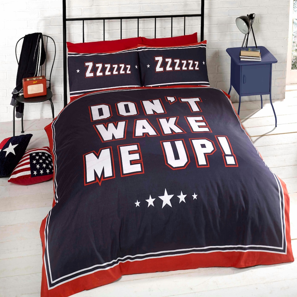 image 1 of Don't Wake Me Up Duvet Cover Set with Pillowcase Blue | King
