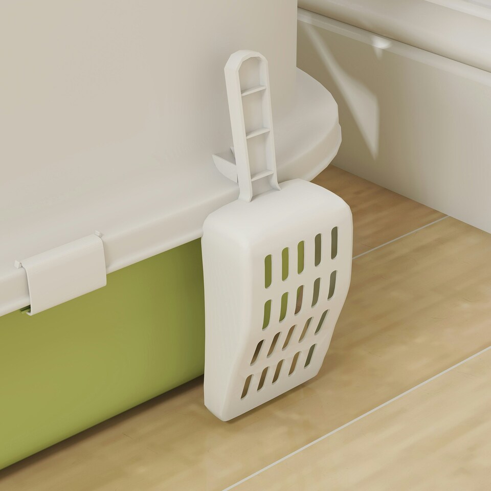 image 1 of PawHut Cat Litter Box, Hooded Cat Litter Tray with Lid, Scoop Green | One Size