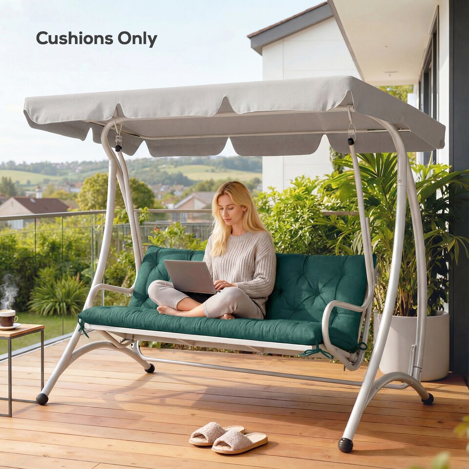 image 1 of Outsunny 3 Seater Bench Cushion, Garden Chair Cushion with Back, Green | Green | Dark Green | 150 x 98 x 8 cm