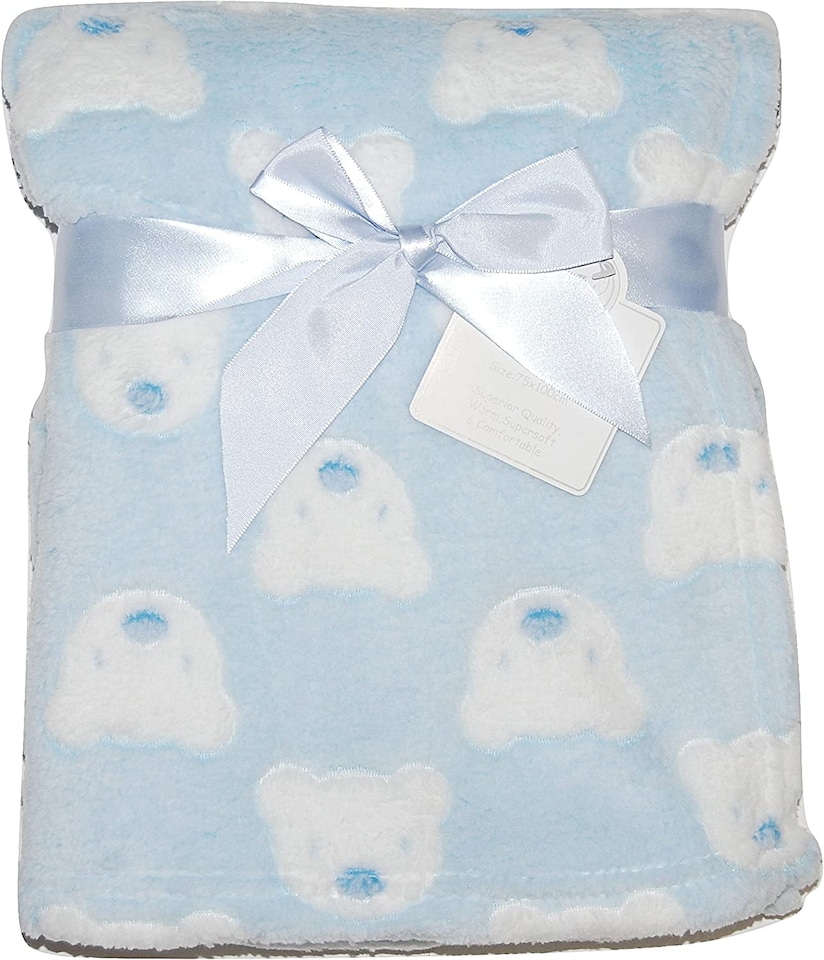 Baby Boy Soft Fleece Wrap Blanket Pram Cot Crib Moses Basket Blue Teddy