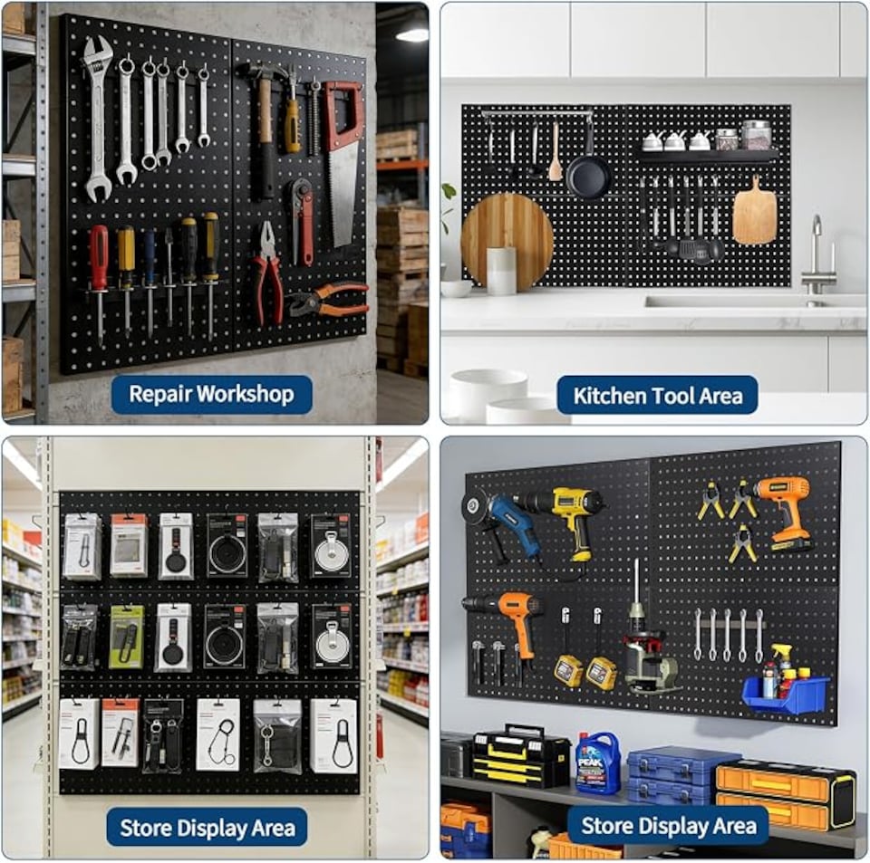 image 1 of London Boutique Metal Tool Pegboard 0.7mm Steel Wall Organiser 60x30cm,3 pcs
