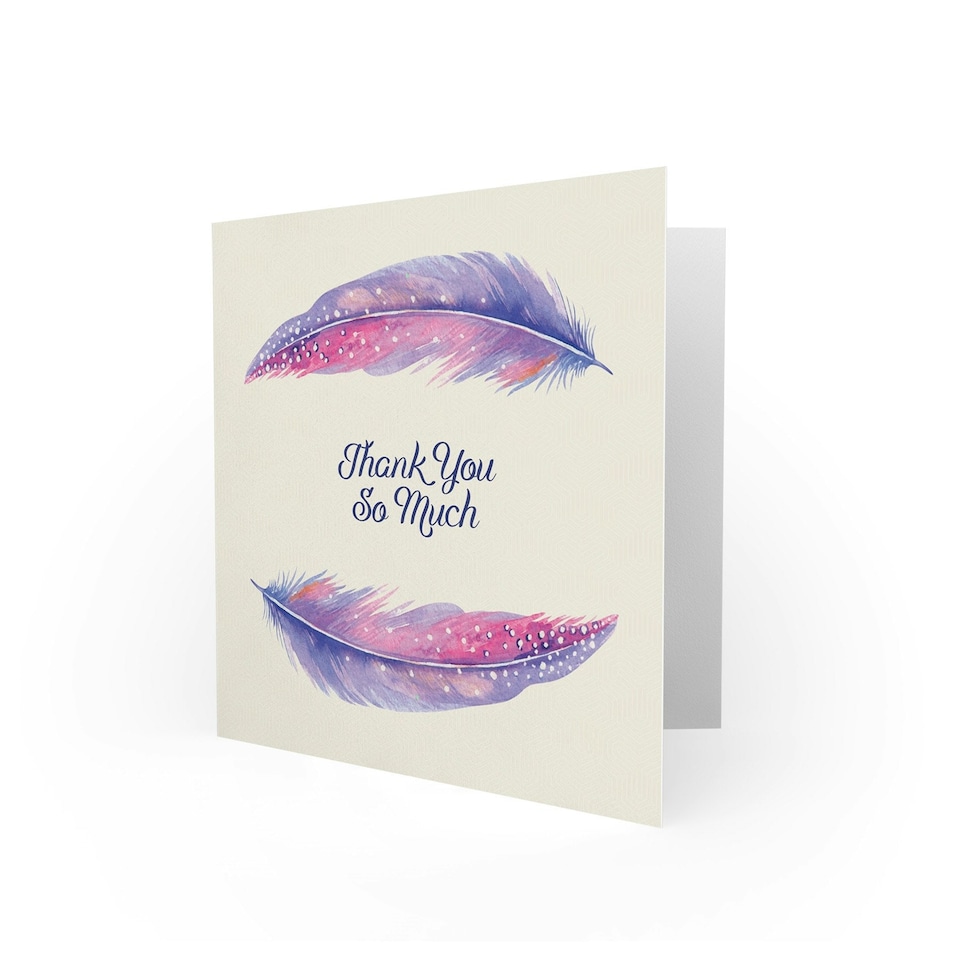 image 1 of Feather Set Watercolour Paint Purple Pink Thank You Card