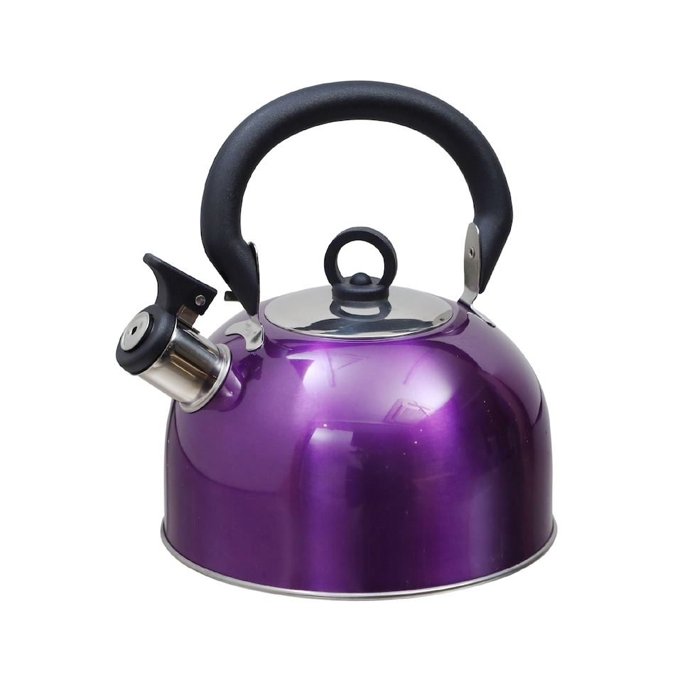 image 1 of Buckingham Camping Whistling Kettle Met Purple Colour Coated Stainless Steel with Heat Resistant Phenolic Handle 2.5 L
