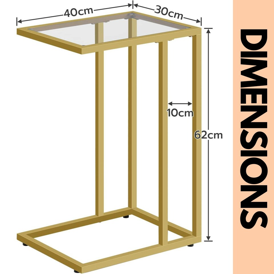 image 1 of Set of 2 Tempered Glass Sofa Side Table Gold