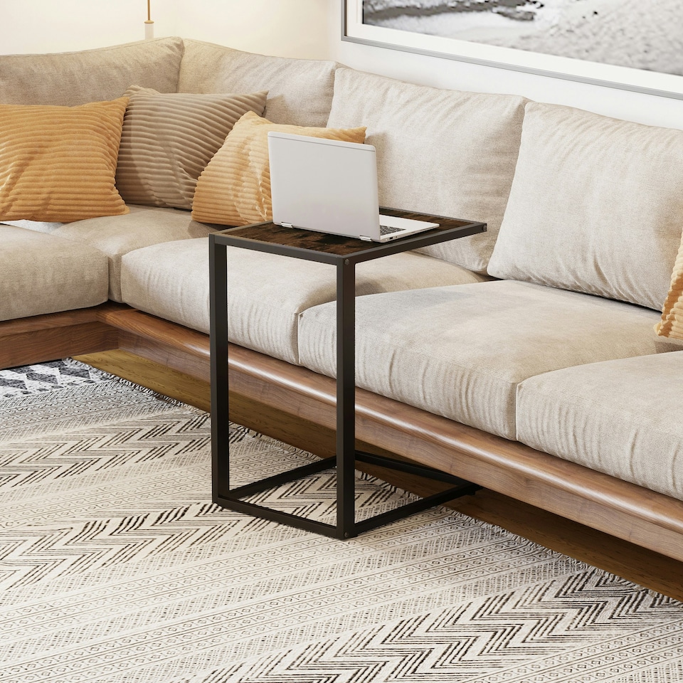 image 1 of HOMCOM C-Shape Side End Table w/ Steel Frame Wide Base for Living Room Brown