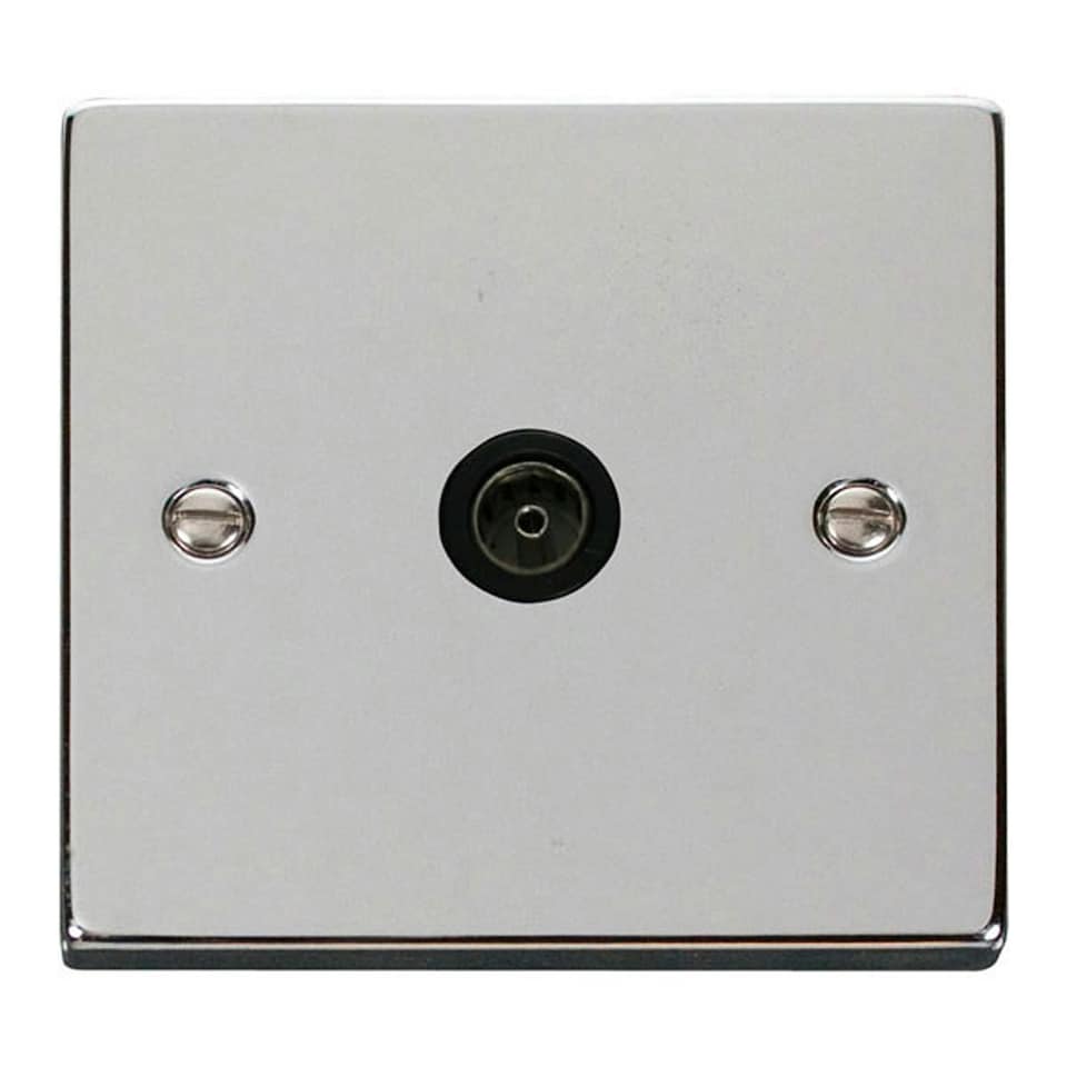 image 1 of SE HOME Polished Chrome 1 Gang Single Coaxial TV Socket Black | Polished Chrome