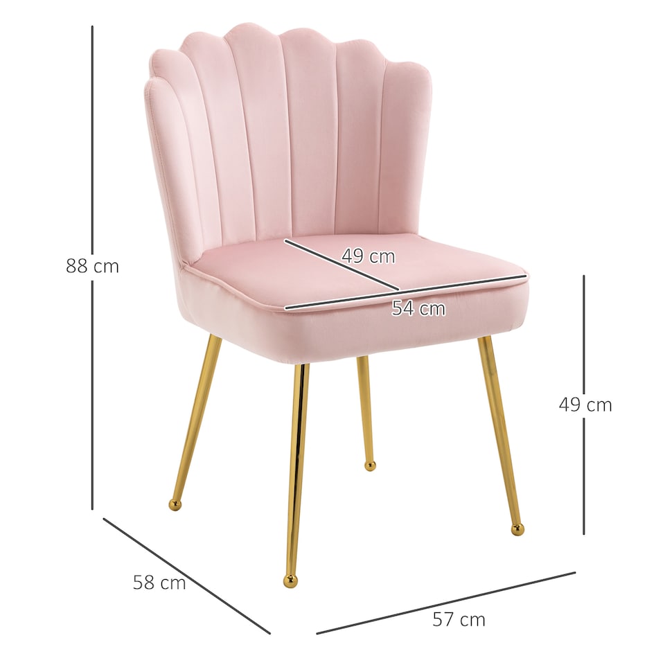 image 1 of HOMCOM Shell Luxe Velvet Accent Chair with Gold-tone Metal Legs, Modern Vanity Chair for Living Room, Bedroom, Home Office, Pink