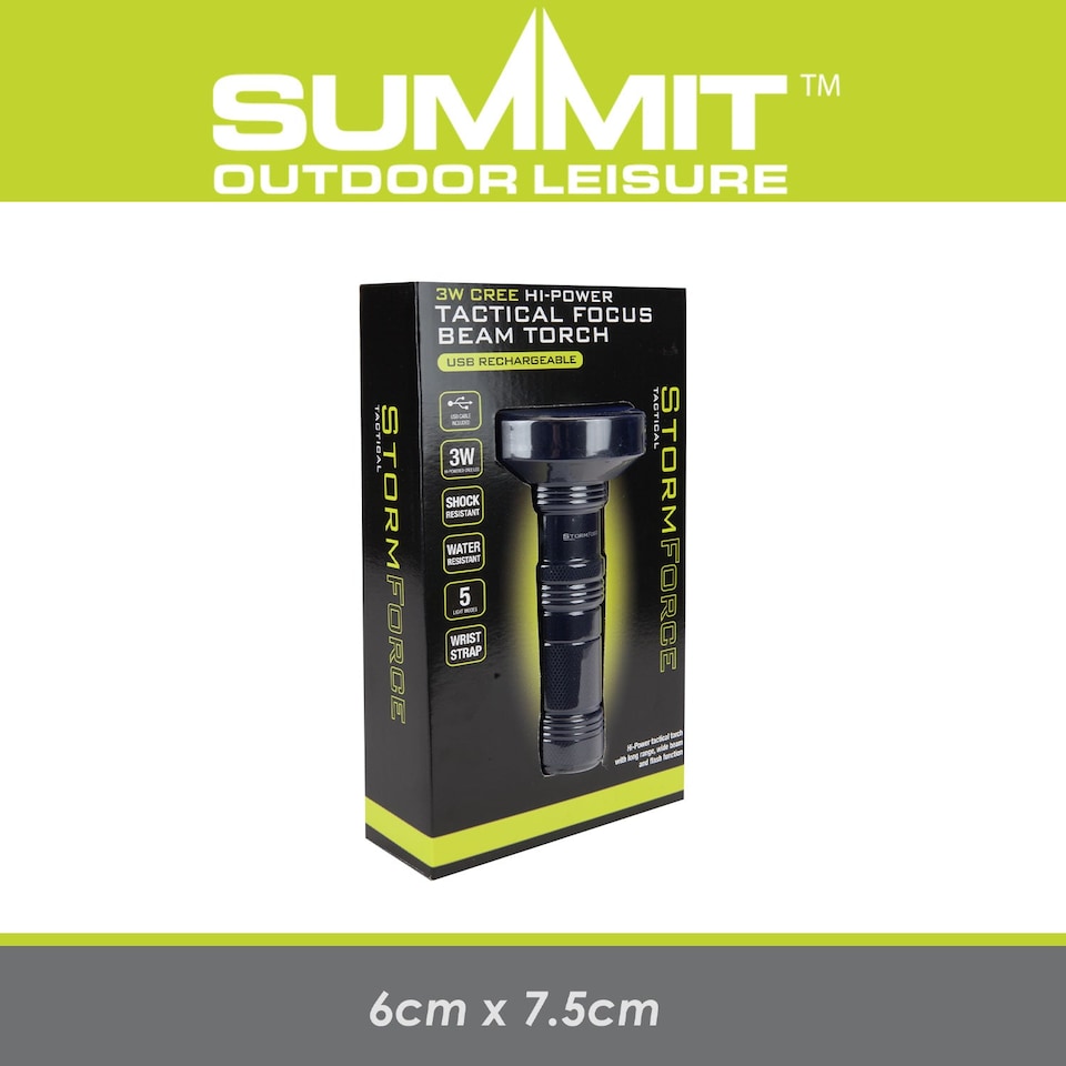 image 1 of PMS Torch Rechargeable 3W Cree Tactical Light USB Water Resistant - Black