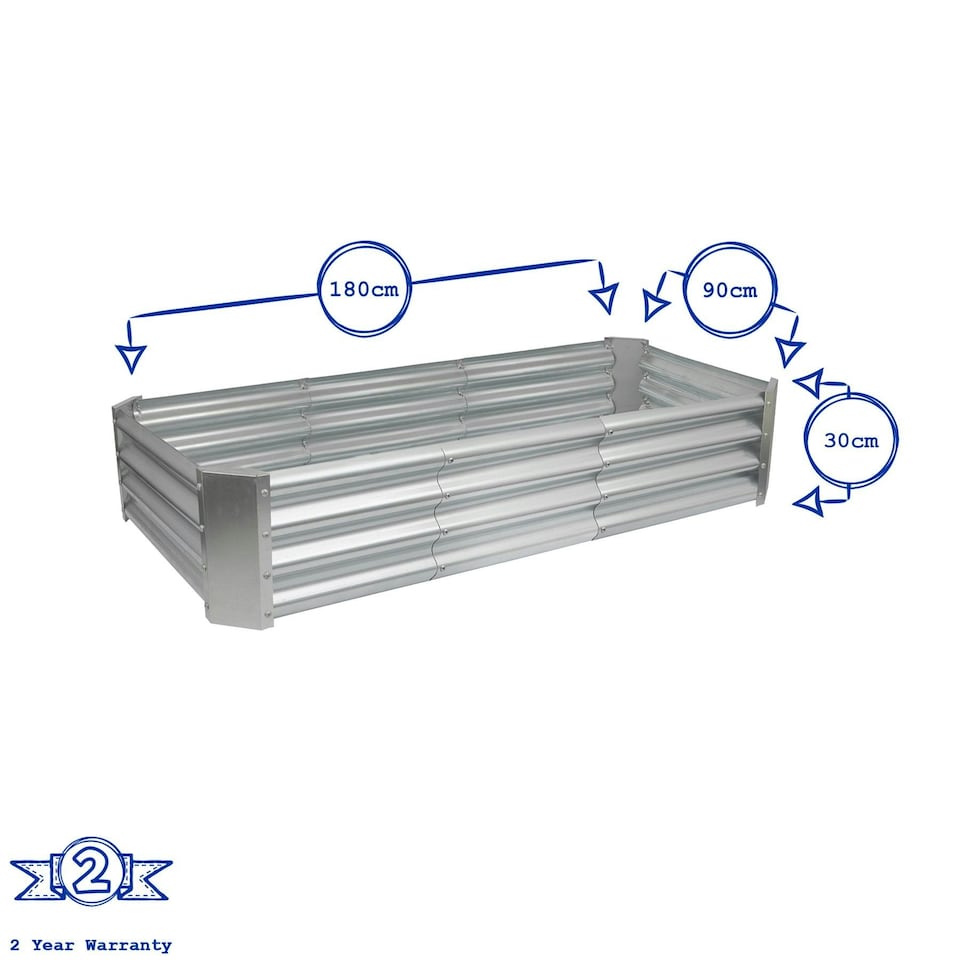 image 1 of Harbour Housewares Rectangle Galvanised Steel Raised Garden Bed - 180cm x 90cm - Silver