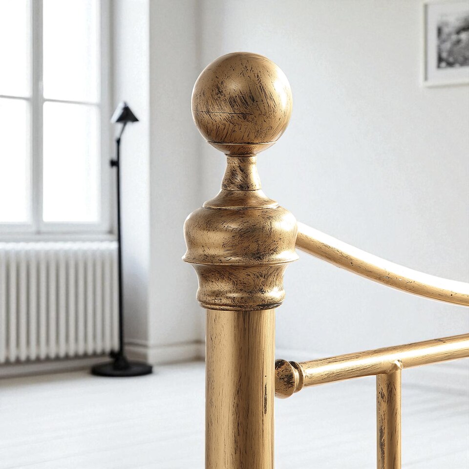 image 1 of Hampstead Traditional Style Distressed Antique Brass Effect Metal Bed Frame | Bronze | Antique Brass | Single