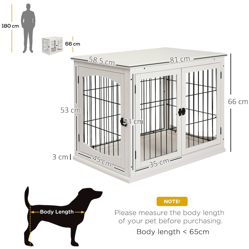 image 1 of PawHut Dog Crate Puppy Cage End Table Design for Medium Dog White