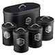 image 1 of Cooks Professional Kitchen Storage Set | 5-Piece | Bread Biscuit Tea Coffee Sugar | Black & Silver