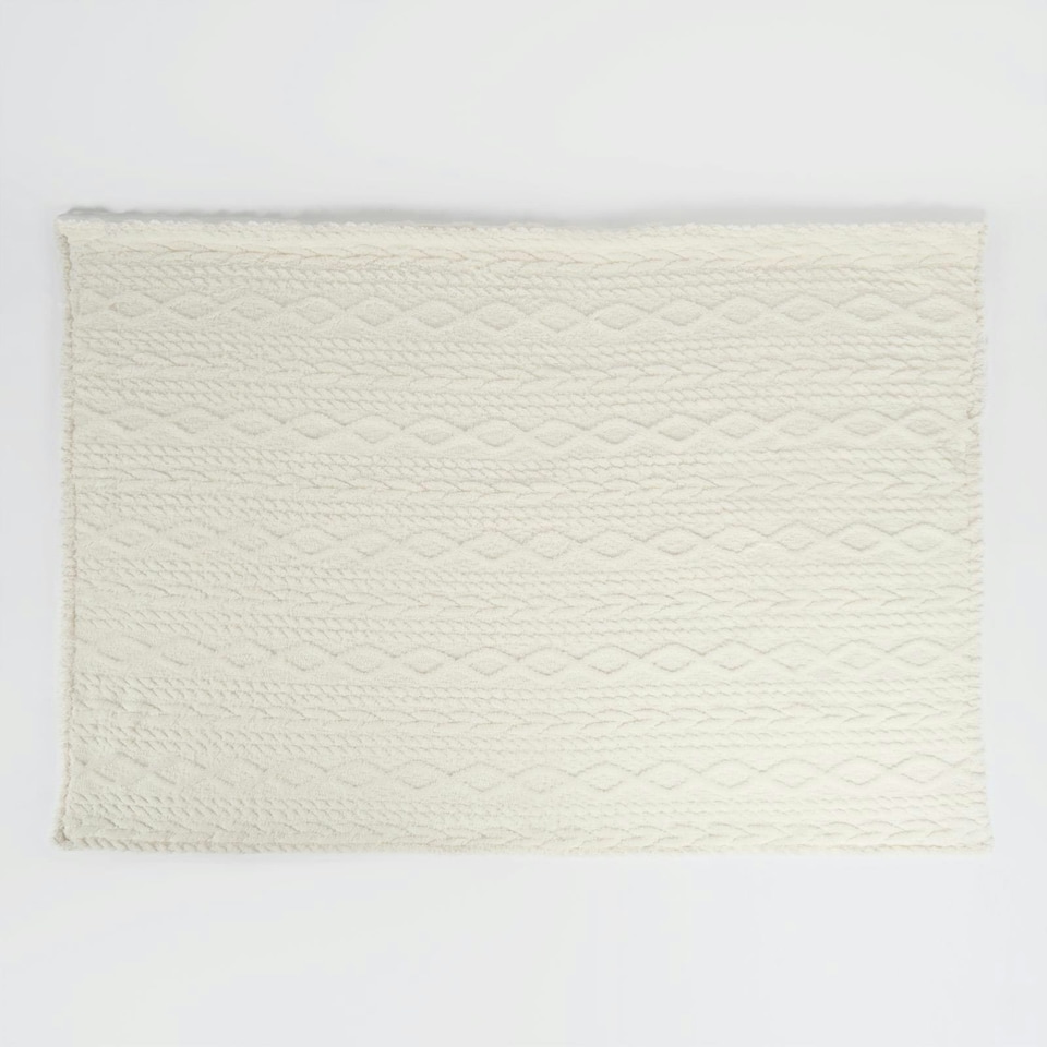 image 1 of OHS Cable Knit Sherpa Texture Blanket Throw, 130x160cm - Cream