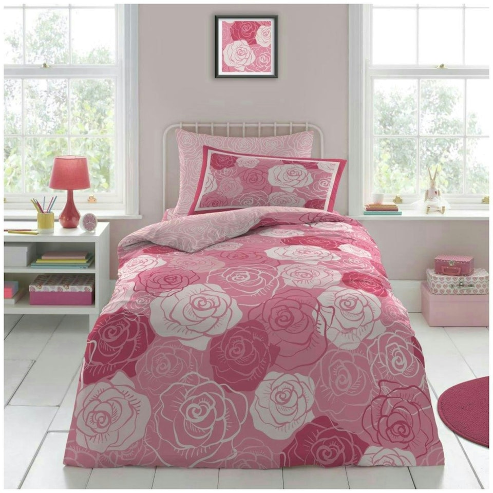 image 1 of VELVETIO Kids Roses Duvet Cover Set Soft Reversible Beddings Pink | Single