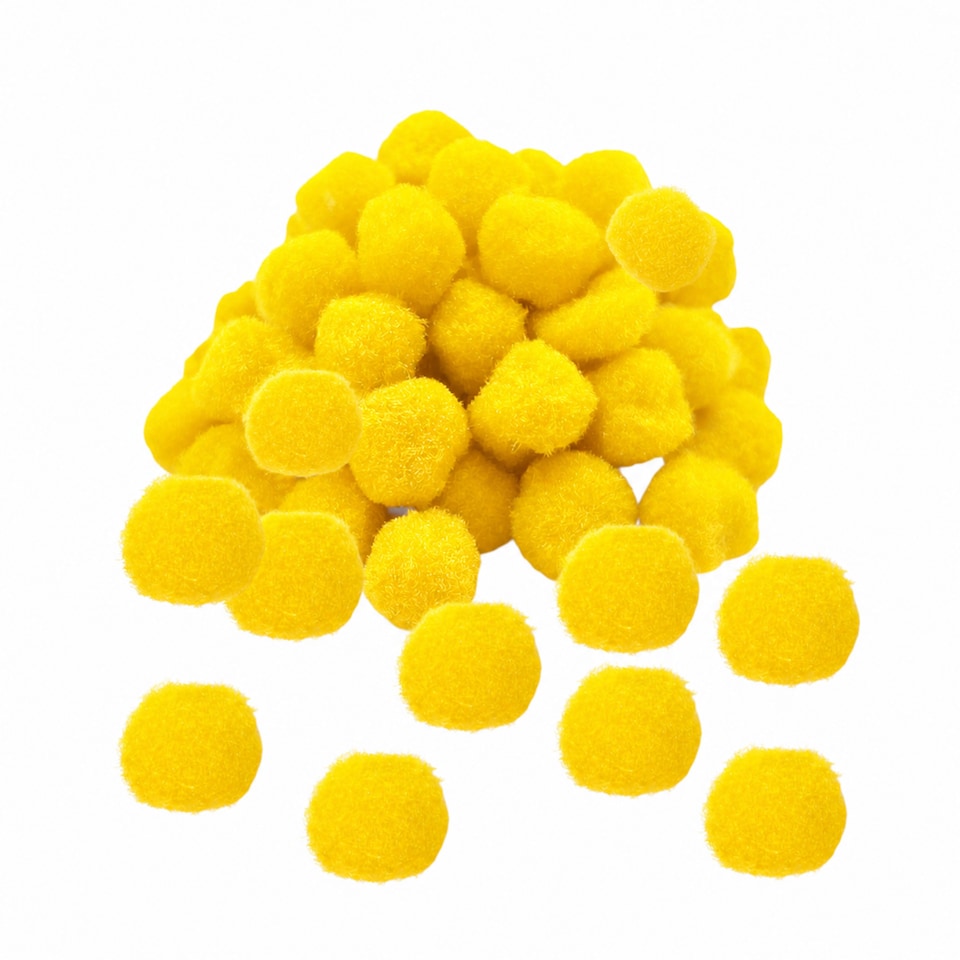 image 1 of Pack of 50 Yellow Pom Poms 1.5cm – Soft Fluffy Craft Balls