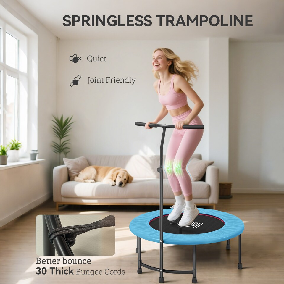 image 1 of HOMCOM Mini Trampoline, Rebounder Jumper with Adjustable Handle, Blue