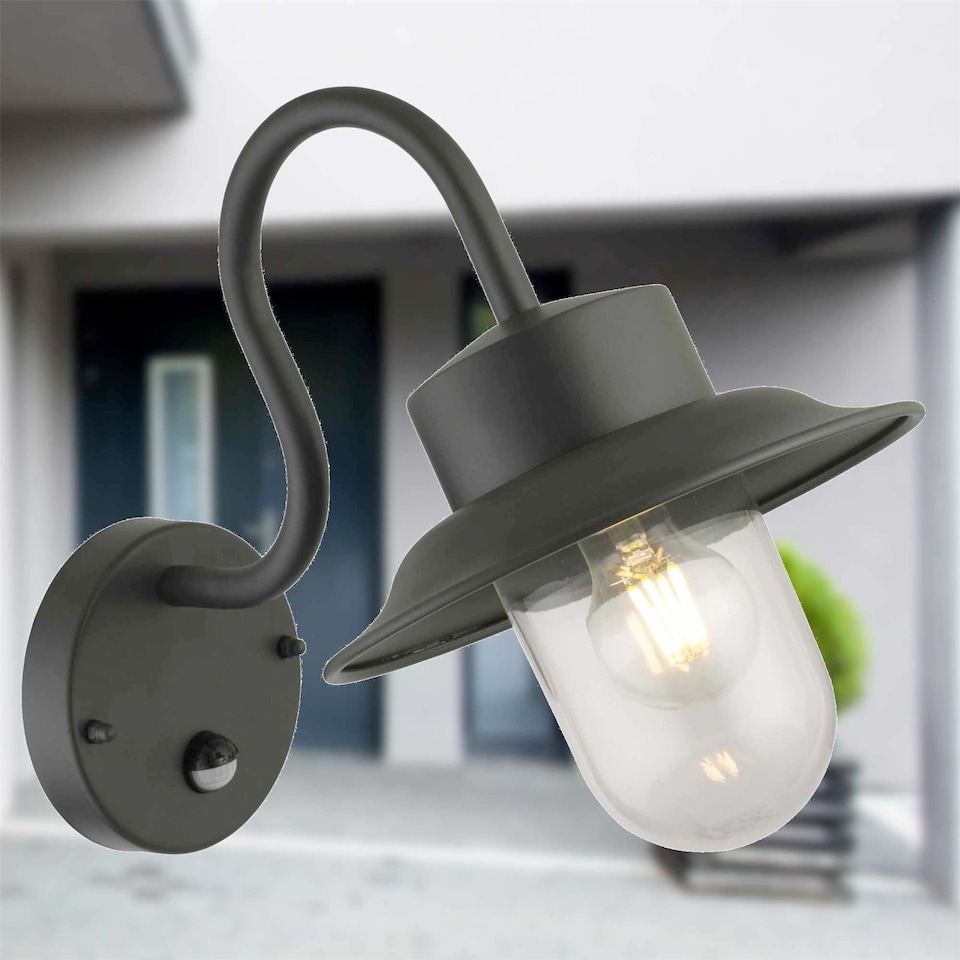 image 1 of Set of 2 Montford - Black Motion Sensor Outdoor Wall Lights | Black | Clear | 2
