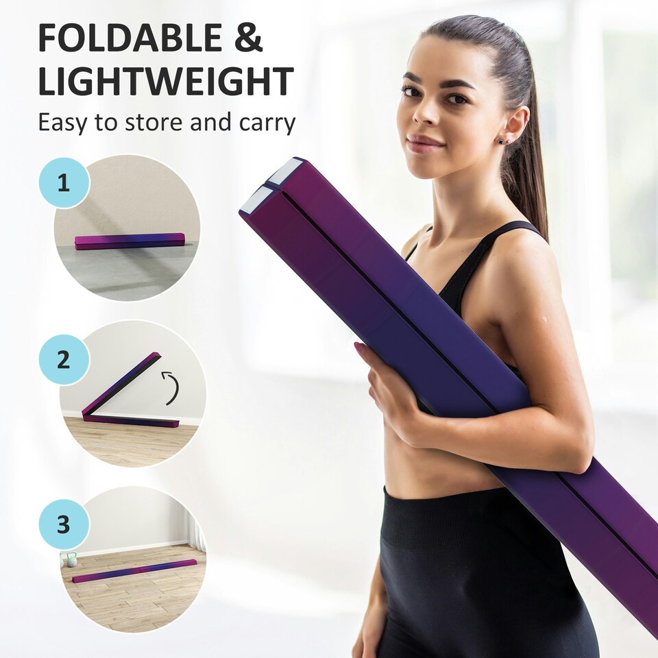 image 1 of SPORTNOW 7.7FT Folding Gymnastics Balance Beam with Anti-Slip Base, Blue