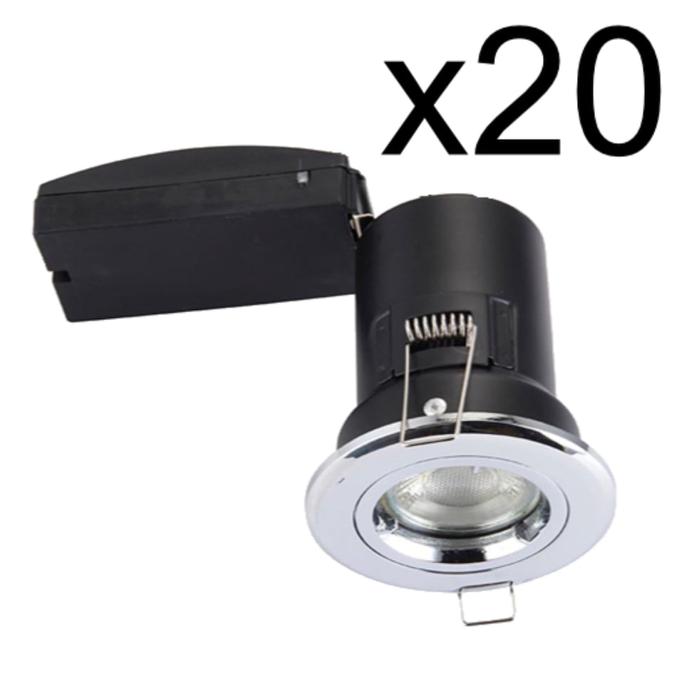image 1 of Set of 20 Fire Rated Downlights - Chrome Fixed GU10 Recessed Downlight