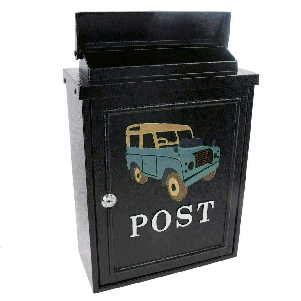 image 1 of Landrover Defender Letter Post Mail Box Metal Black Wall Door House Lockable Black