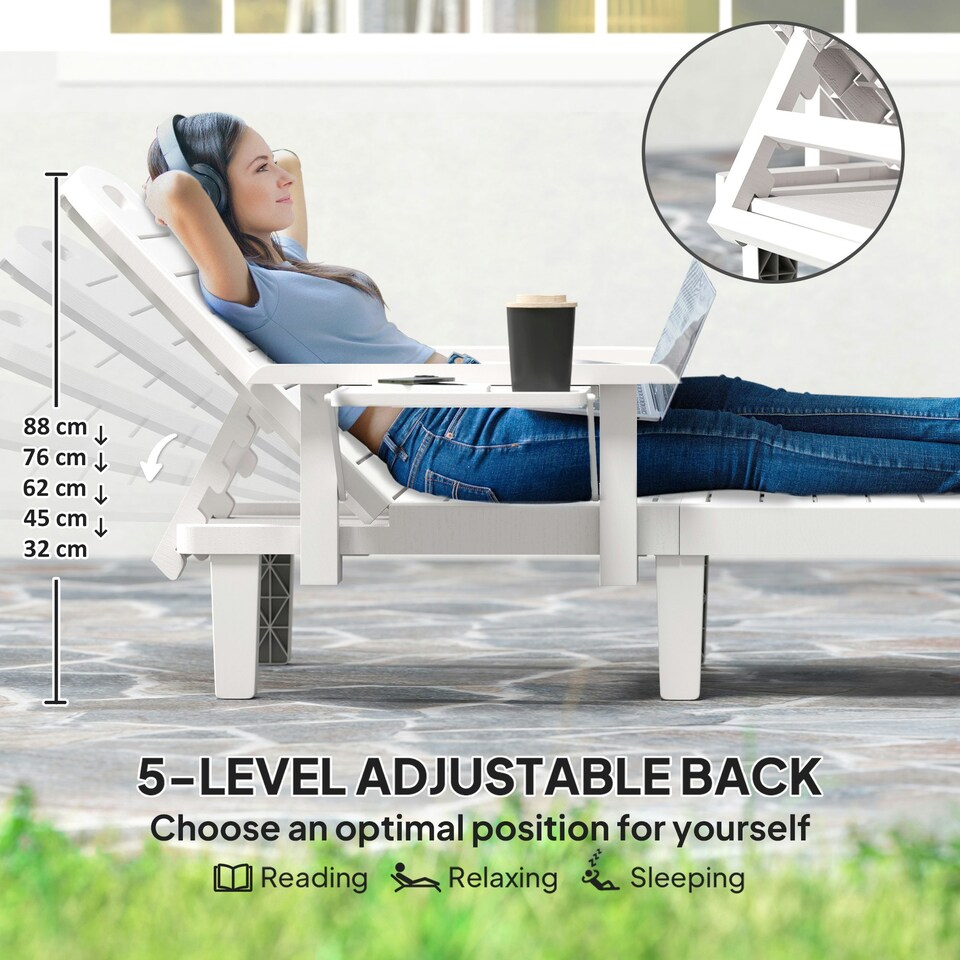 image 1 of Outsunny Set of 2 Resin Reclining Sun Loungers for Garden, Dark Grey