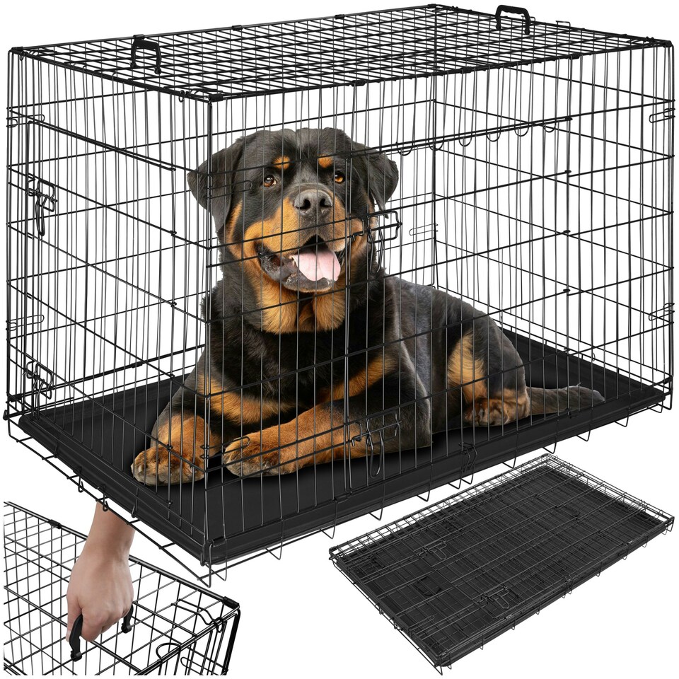 image 1 of Dog Crate Luna - foldable, robust steel mesh, double locked doors - 75.5x121.5x80.5cm