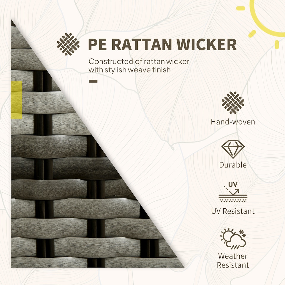 image 1 of Outsunny 3 Pieces Rattan Bistro Set, Wicker Garden Bistro Set, Glass Top Balcony Table and Chairs with Cushions for Outdoor, Patio, Balcony, Grey