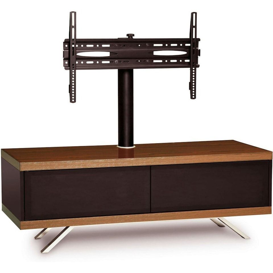 image 1 of MDA Designs TUCANA 1200 HYBRID Black Walnut TV Cabinet BeamThru Remote-Friendly Doors for up to 60" Flat Screen TVs with Mounting Arm Brown