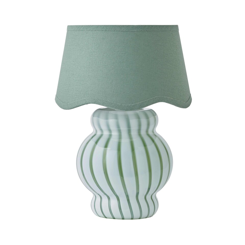 image 1 of ValueLights Taffy Green Stripe Glass Table Lamp Sage Scallop Shade | Green
