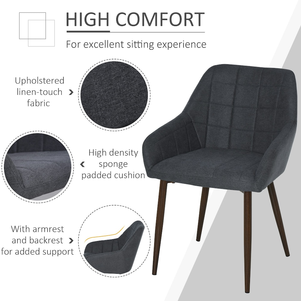 image 1 of HOMCOM 2 Pieces Dining Chair with Sponge Padding Metal Leg Home Office