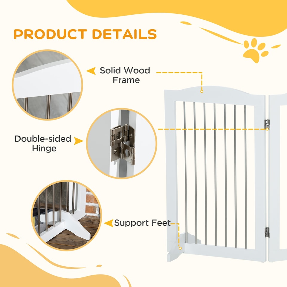 image 1 of PawHut Foldable Dog Gate, Freestanding Pet Gate with Two Support Feet