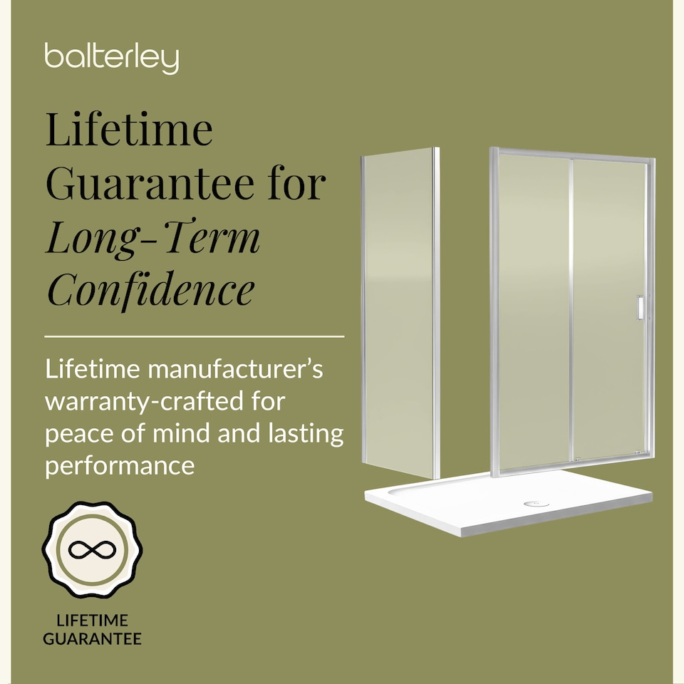 image 1 of Balterley Sliding Shower Suite with 6mm Safety Glass Door, Side Panel & 1400 x 700mm Shower Tray in Chrome Frame | Silver | Chrome | 3