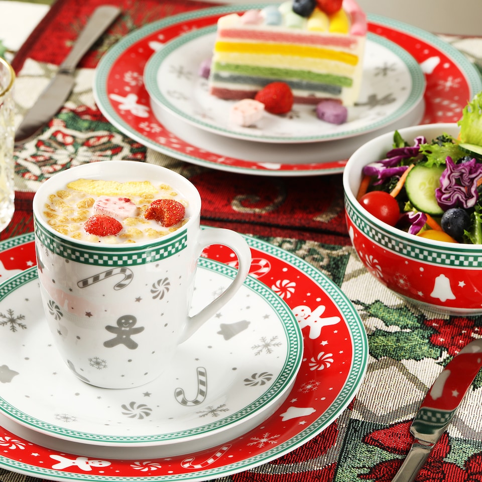 image 1 of simpa 12PC Gingerbread Men Christmas Ceramic Dinner Set.