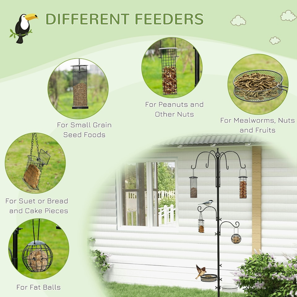 image 1 of Pawhut Bird Feeding Station Kit Wild Bird Feeder Pole w/ 6 Hooks 4 Prong Bases