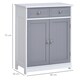 image 7 of kleankin Bathroom Floor Storage Cabinet w/ 2 Drawers Door Cupboard Grey White