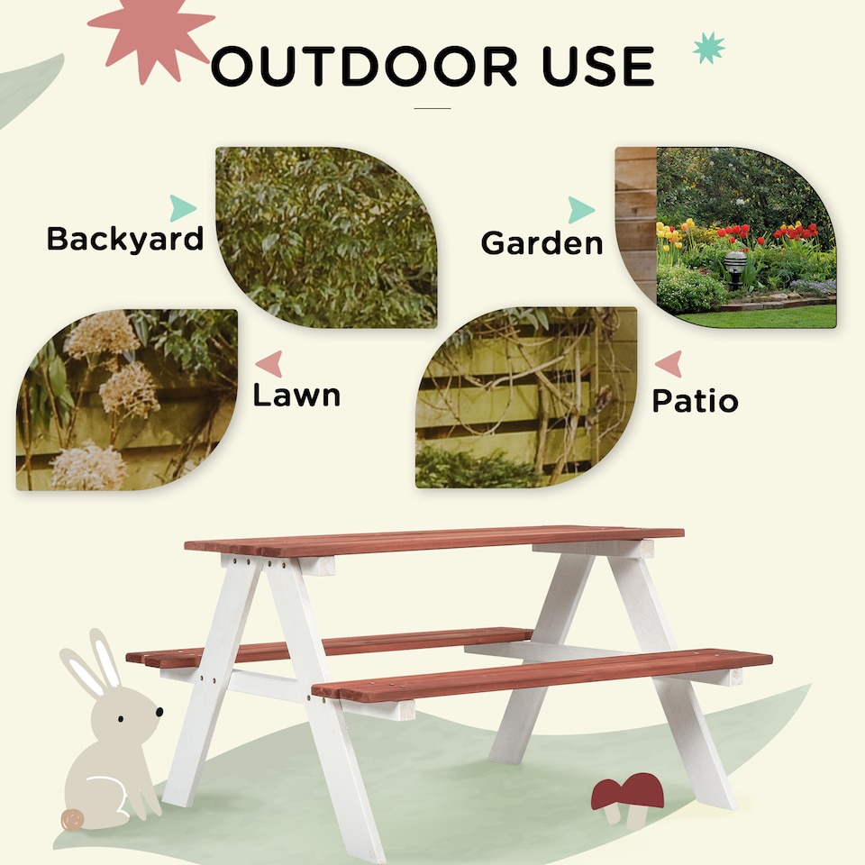 image 1 of Outsunny Kids Picnic Table, Wooden Table and Bench Set for 3-8 Years, Brown