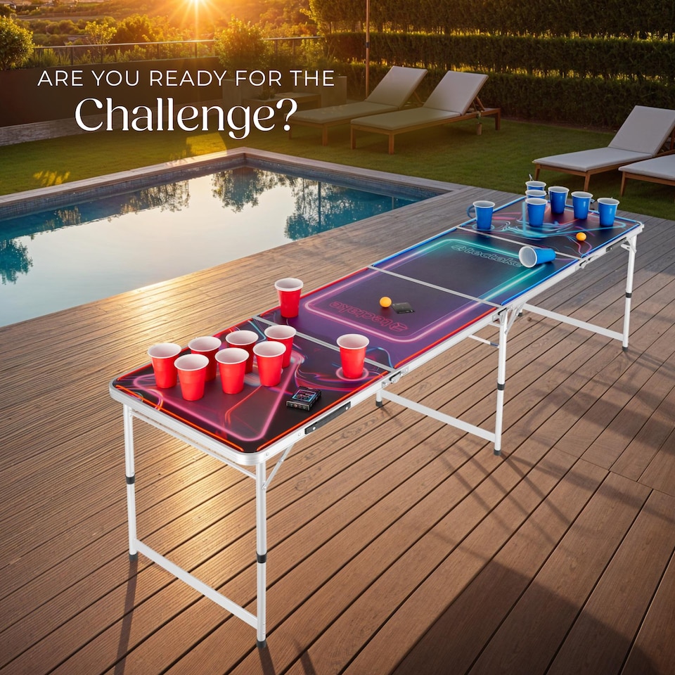 image 1 of Beer Pong Table - aluminium, LED lighting, 100 cups, 6 balls