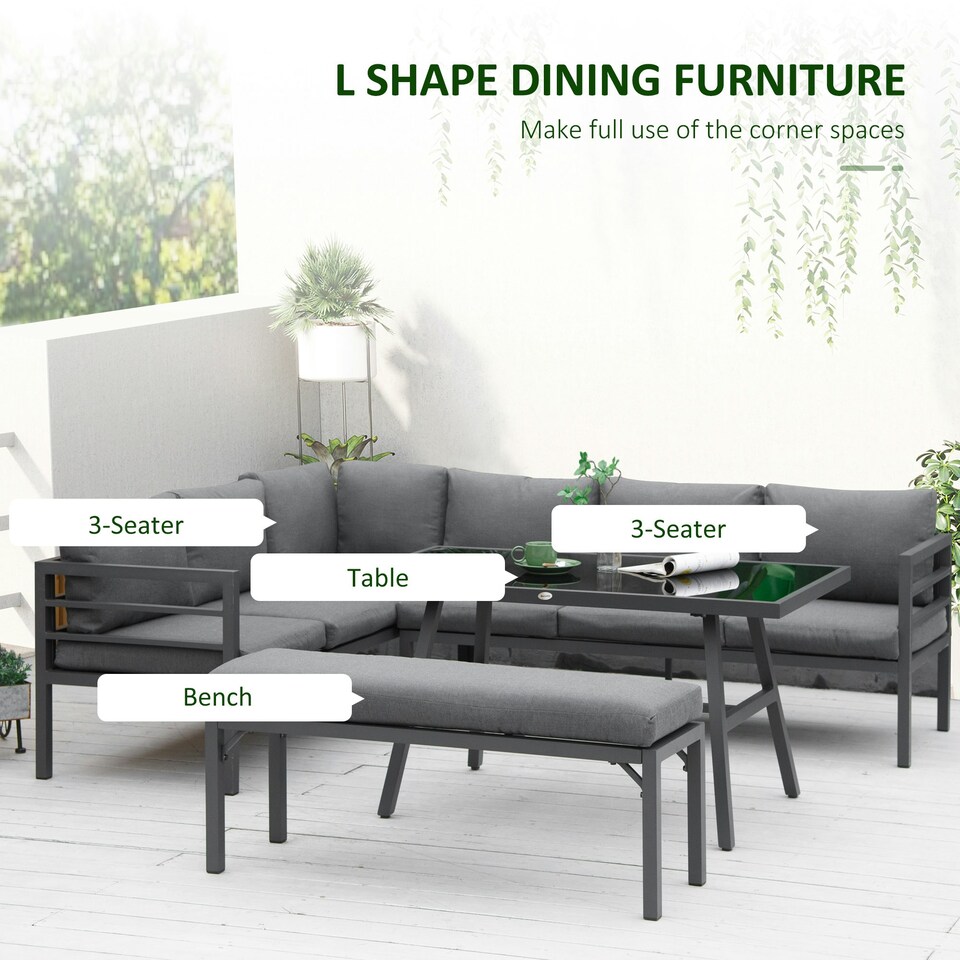 image 1 of Outsunny 8-Seater Aluminium Garden Dining Sofa Furniture Set with Cushions