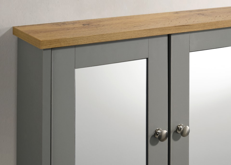 image 1 of Mirrored Bathroom Cabinet Grey & Oak