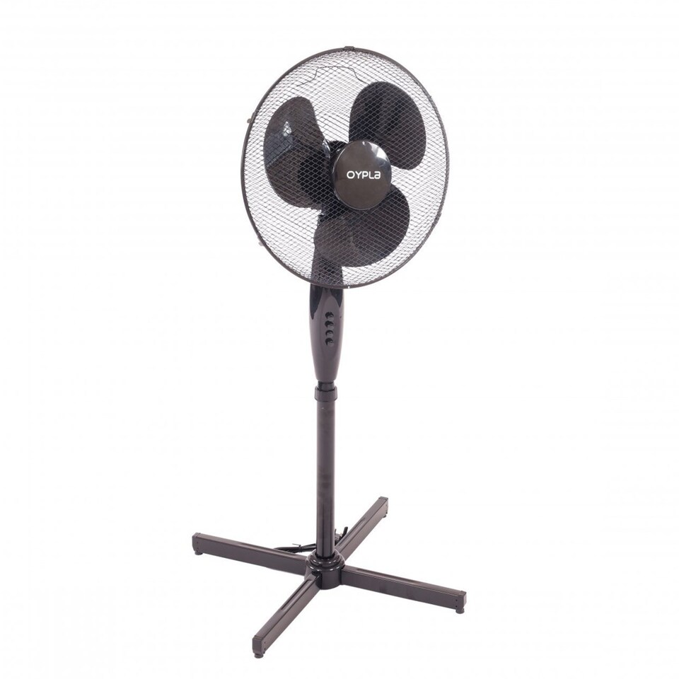 image 1 of 16 Inch Oscillating Black Extendable Free Standing Pedestal Fan