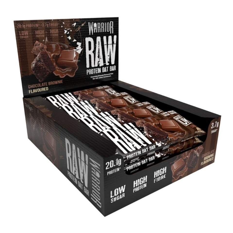 image 1 of Warrior RAW Protein Bars 12 x 75g – 20g High Protein Bar, Low Sugar High Fibre Oat Protein Flapjack – Protein Snacks, Meal Replacement Bars (Variety)